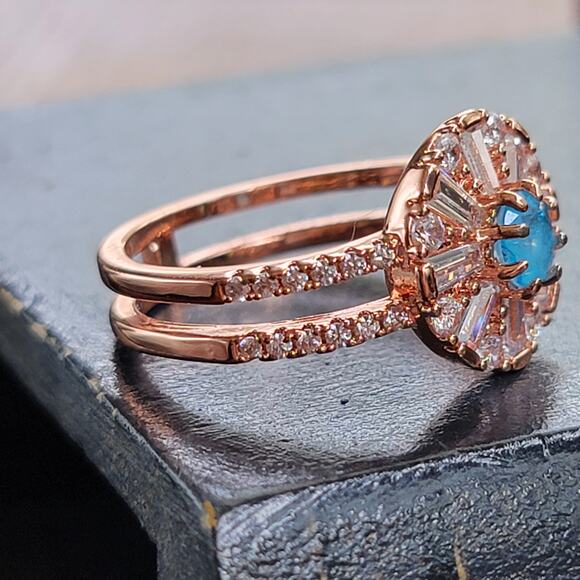 Rose Gold Plated Eternity Ring with Blue Gemstones - Size 10 - Picture 9 of 10